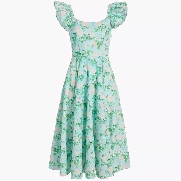 NWT Hill House The Daphne Dress Size Small Gorgeous Blue Roses Viral Midi - Picture 4 of 13